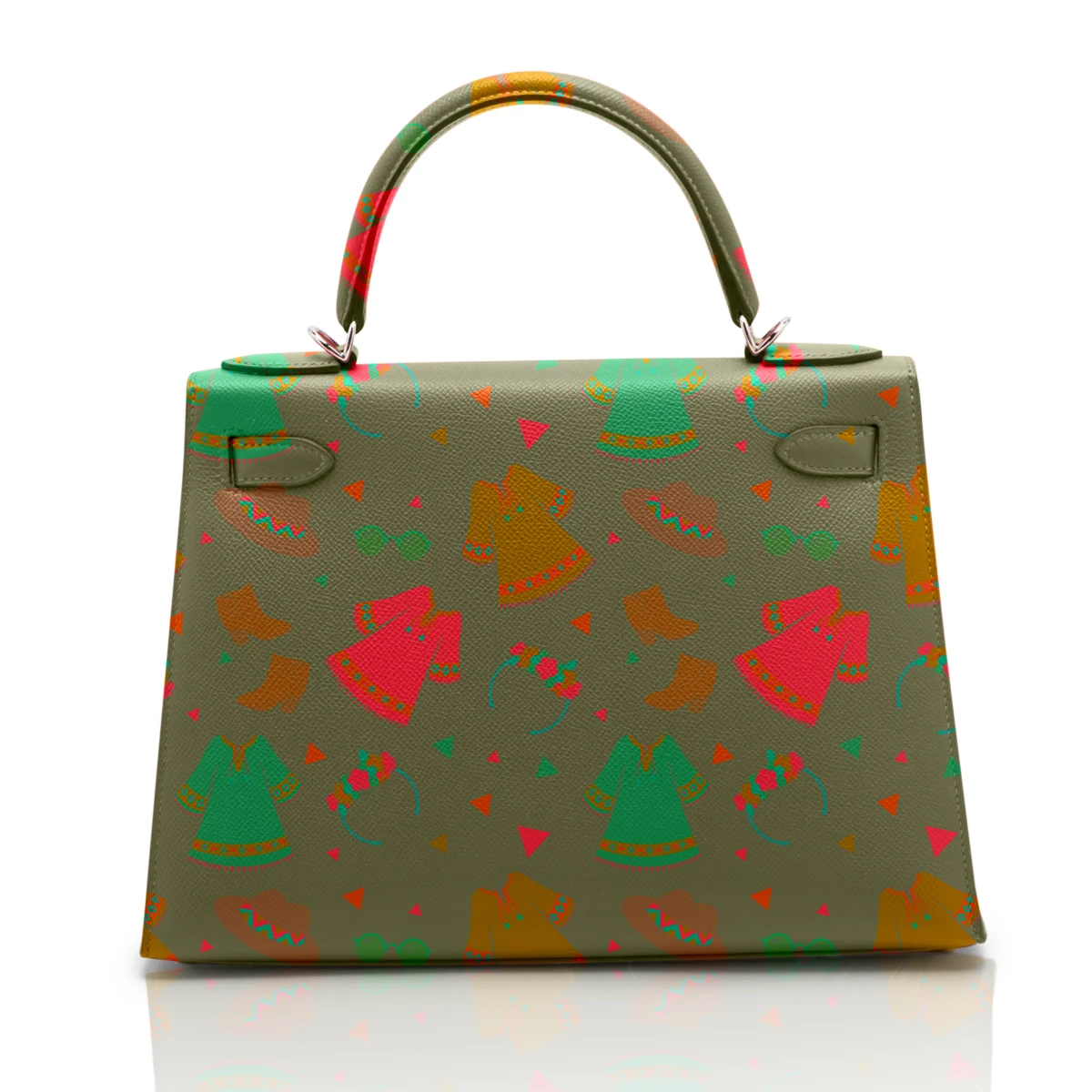 The same handbag rebuilt in a printed colourway — no reshoot needed