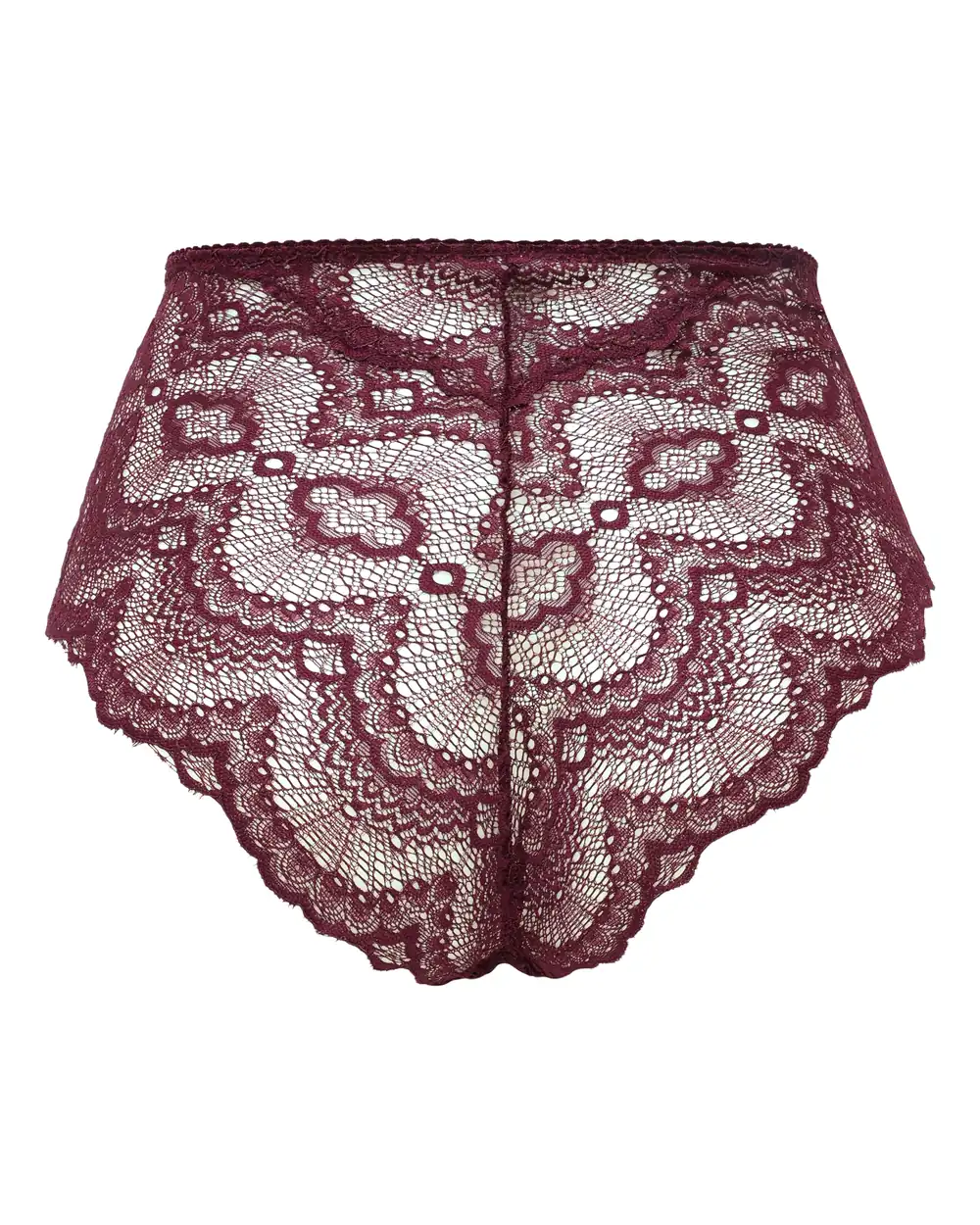 The same brief after retouching, lace edge cut cleanly on pure white