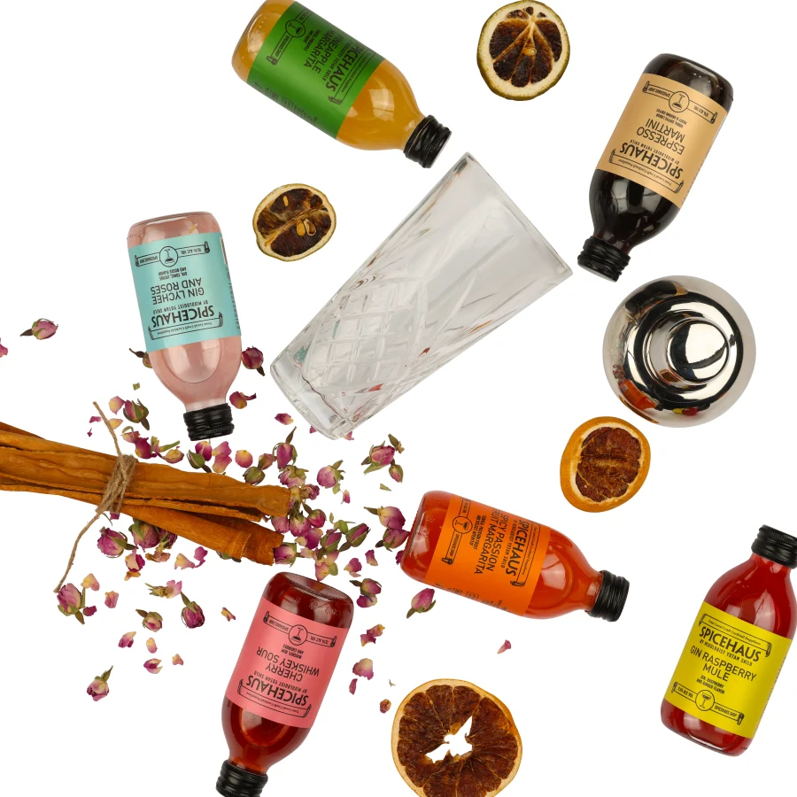 Cosmetics retouching — skincare and beverage flat lay