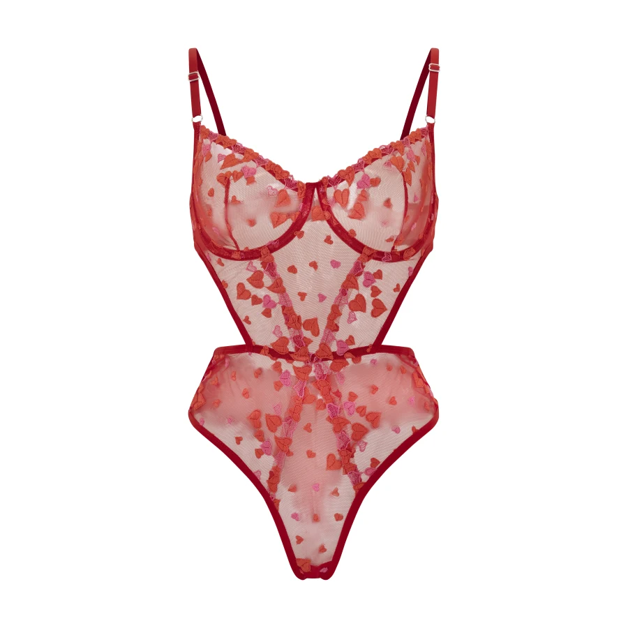 Lingerie retouching — sheer lace bodysuit, invisible mannequin