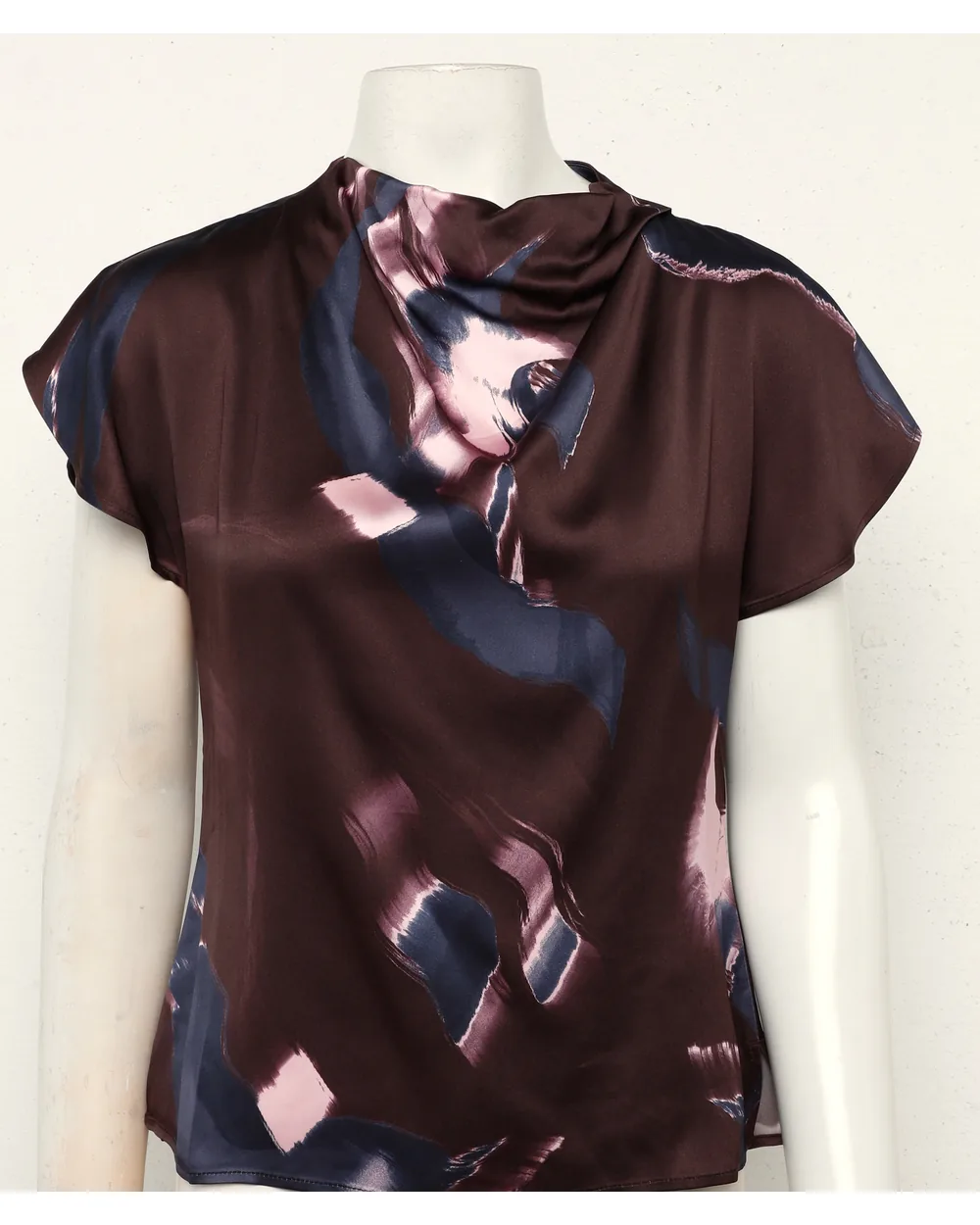 Printed top as shot on a studio mannequin